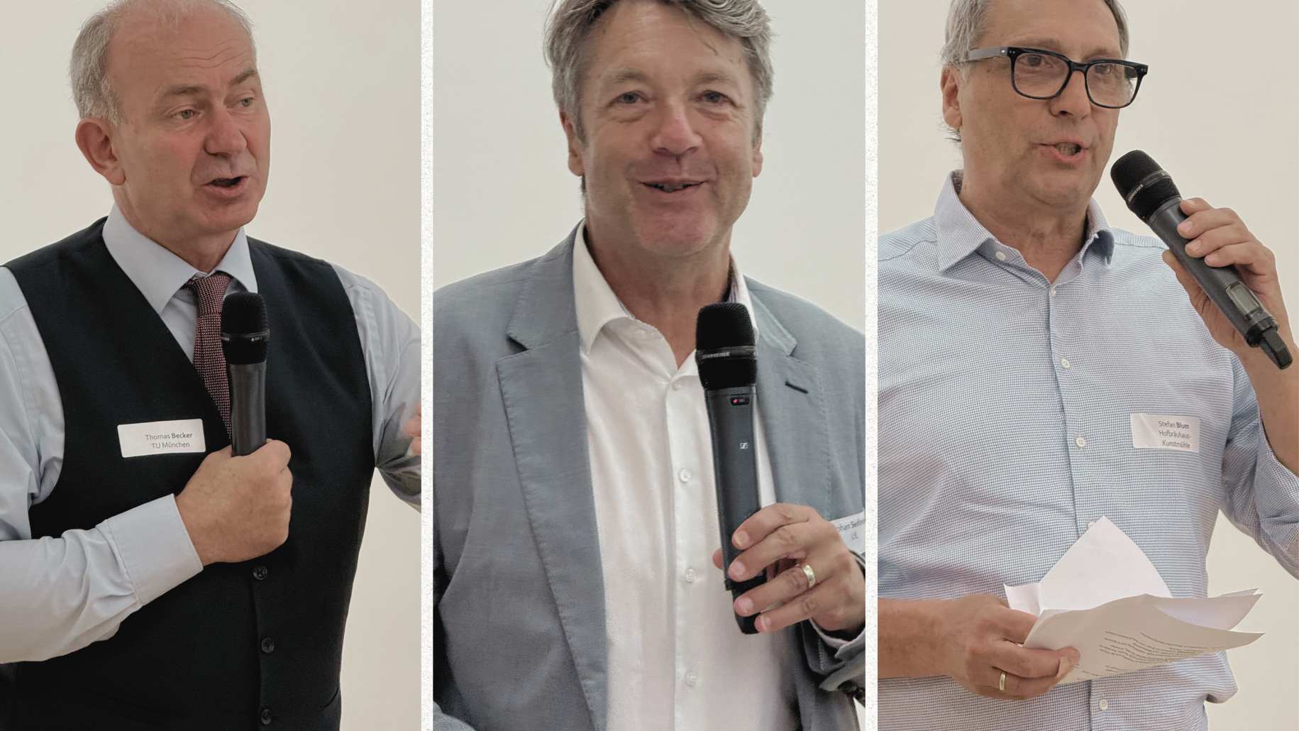 Prof. Dr. Thomas Becker, TU München, Stephan Sedlmayer, Präsident der LfL, und Stefan Blum, Vorsitzender des Verbandes Bayerischer Handelsmühlen begrüßten die Teilnehmer in Weihenstephan.