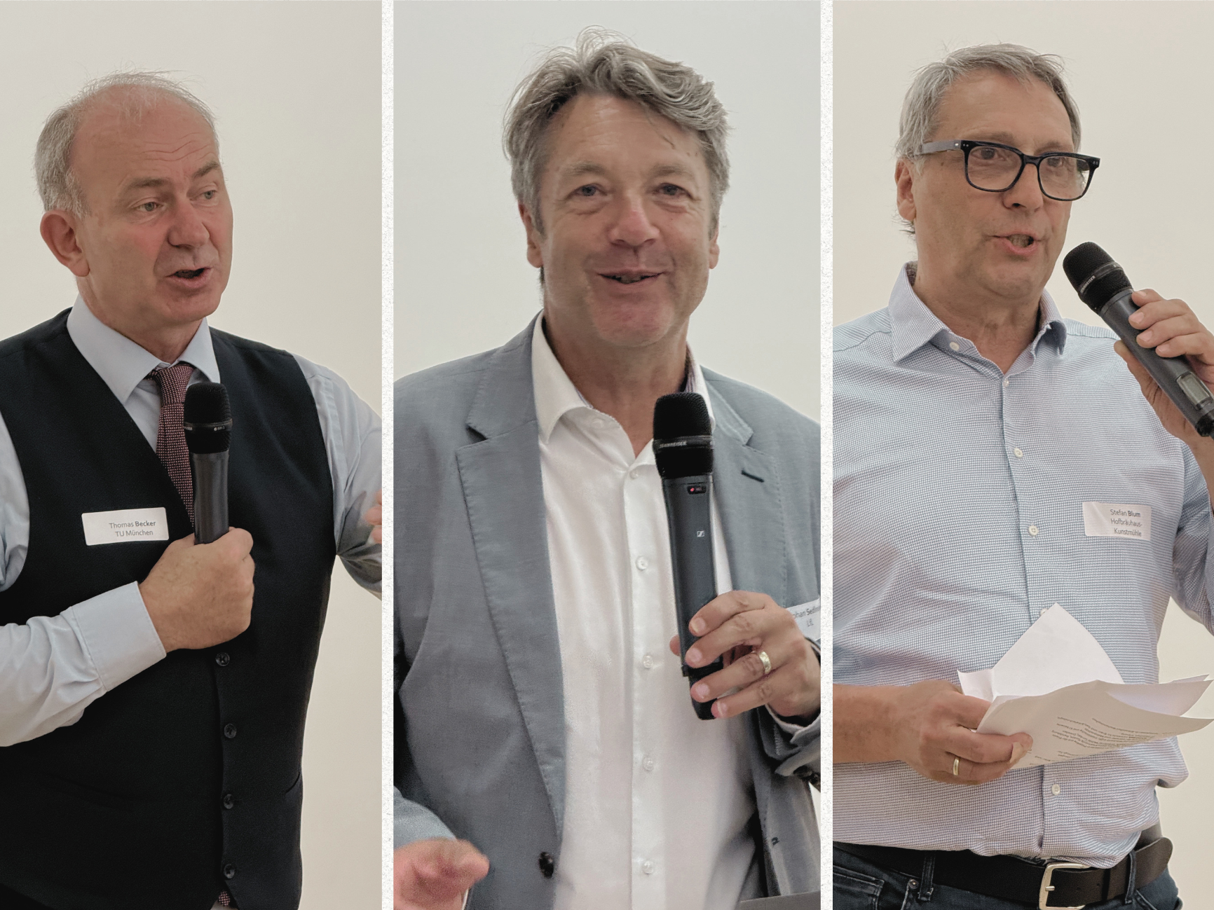 Prof. Dr. Thomas Becker, TU München, Stephan Sedlmayer, Präsident der LfL, und Stefan Blum, Vorsitzender des Verbandes Bayerischer Handelsmühlen begrüßten die Teilnehmer in Weihenstephan.