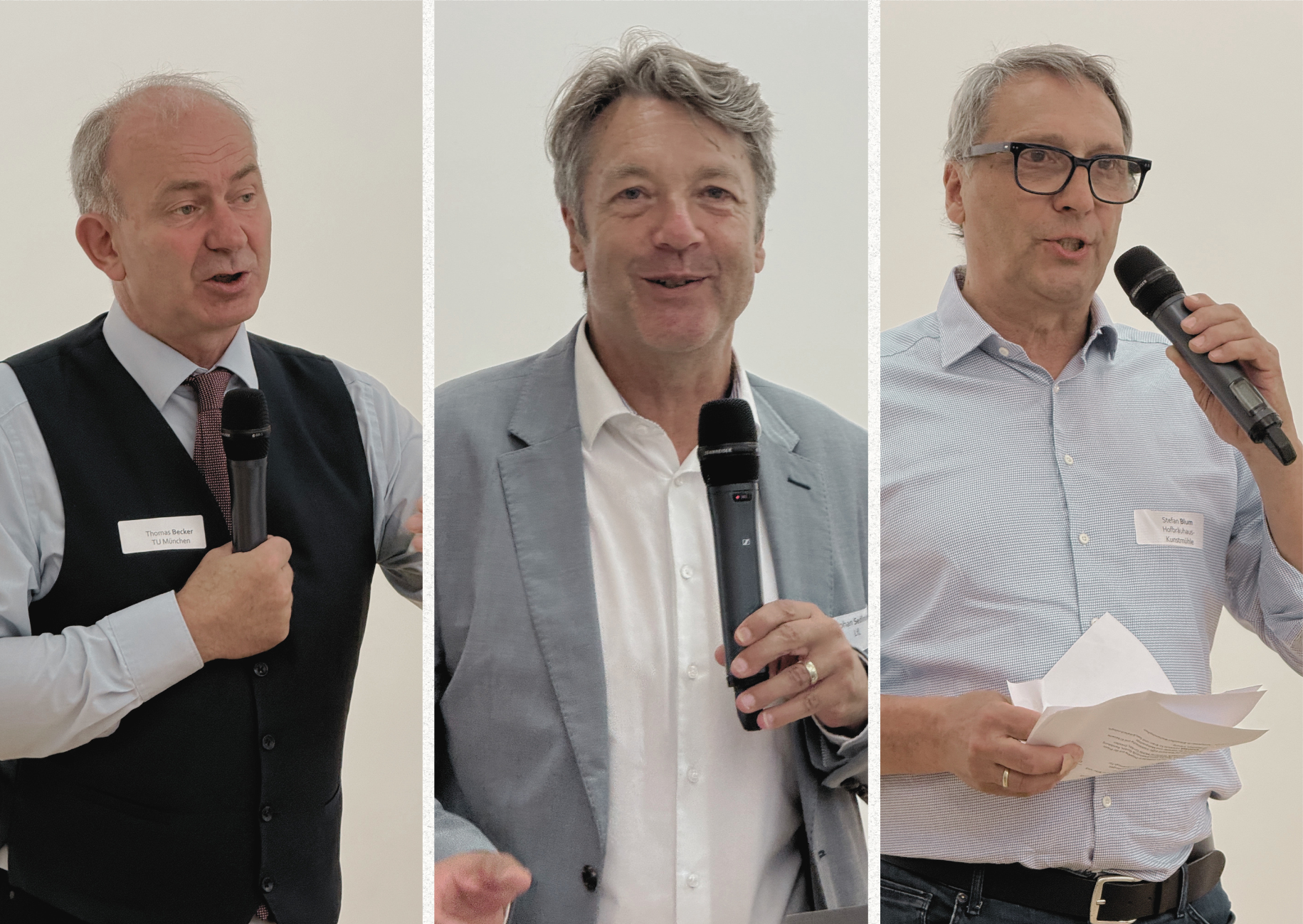 Prof. Dr. Thomas Becker, TU München, Stephan Sedlmayer, Präsident der LfL, und Stefan Blum, Vorsitzender des Verbandes Bayerischer Handelsmühlen begrüßten die Teilnehmer in Weihenstephan.